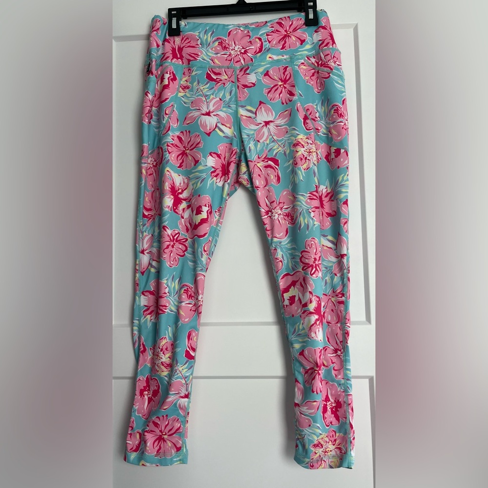 Simply‎ Southern Women’s Pink & Aqua Tropical Floral Athletic Leggings, Large
